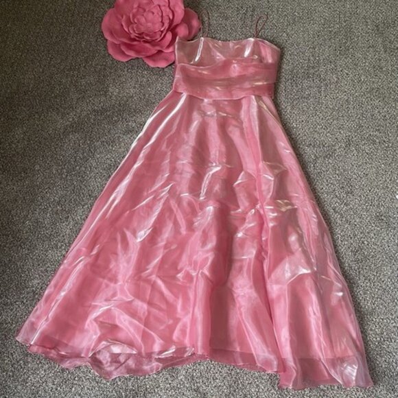VTG Y2K EUREKA Sz XL Pink Iridescent Mesh Jeweled Fairy Prom Formal Maxi Dress - Picture 1 of 8